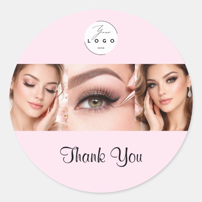 Blush Pink Script Logo Photo Makeup Thank You Classic Round Sticker (Front)