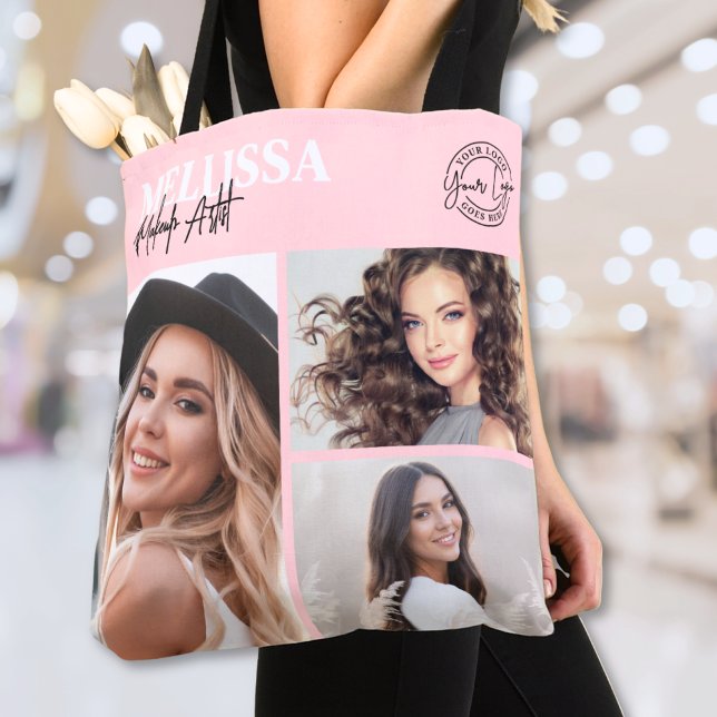 Blush Pink Script Logo Photo Makeup Tote Bag (Blush Pink Script Logo Photo Makeup Tote Bag)