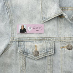 Blush Pink Script Logo Photo Manicurist Name Tag
