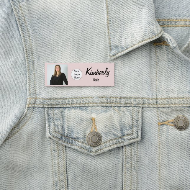 Blush Pink Script Logo Photo Manicurist Name Tag (In Situ)