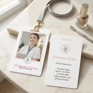 Blush Pink Script Logo Photo Nail Salon ID Badge