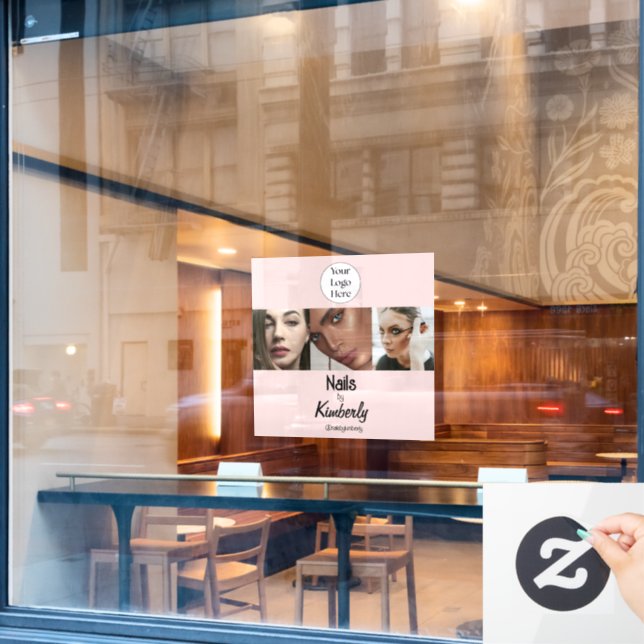 Blush Pink Script Logo Photo Nail Salon Window Cling (Cafe Window)