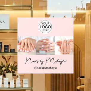 Blush Pink Script Logo Photo Nail Salon Window Cling