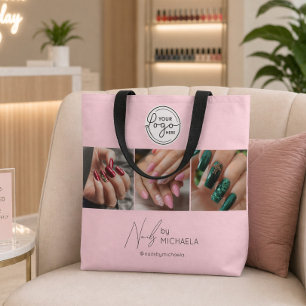 Blush Pink Script Logo Photo Nail Studio  Tote Bag