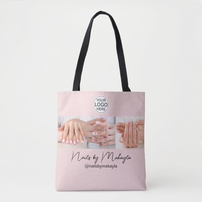 Blush Pink Script Logo Photo Nail Studio Tote Bag (Front)