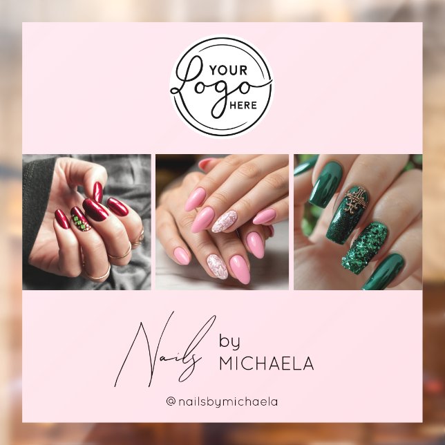 Blush Pink Script Logo Photo Nail Studio  Window Cling (Sheet 2)