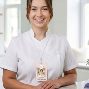 Blush Pink Script Logo Photo Nail Tech ID Badge