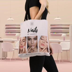 Blush Pink Script Logo Photo Nails Artist Tote Bag