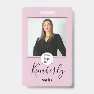 Blush Pink Script Logo Photo Nails ID Badge