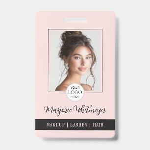 Blush Pink Script Logo Photo QR Code Makeup ID Badge