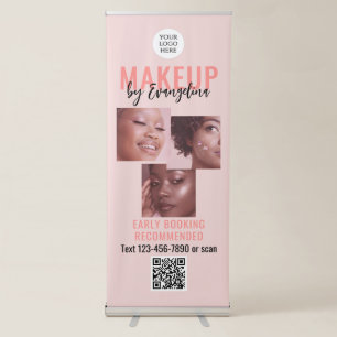 Blush Pink Script Logo QR Code 3 Photo Makeup Retractable Banner