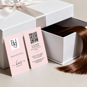 Blush Pink Script Logo QR Code Hair Extension Business Card
