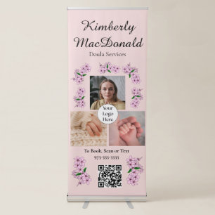Blush Pink Script Logo QR Code Photo Doula Service Retractable Banner