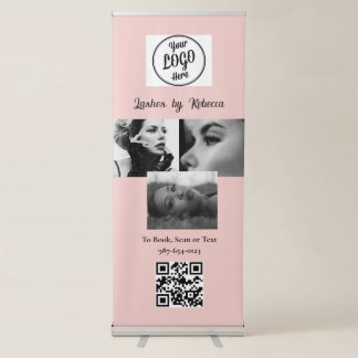 Blush Pink Script Logo QR Code Photo Eye Lashes Retractable Banner