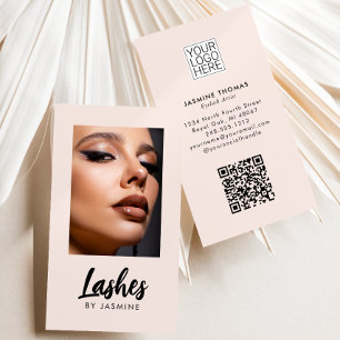 Blush Pink Script Logo QR Code Photo Lash Artist Business Card