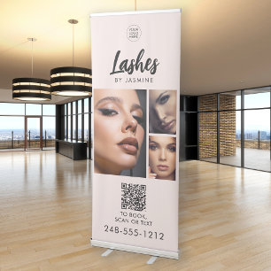 Blush Pink Script Logo QR Code Photo Lash Artist Retractable Banner