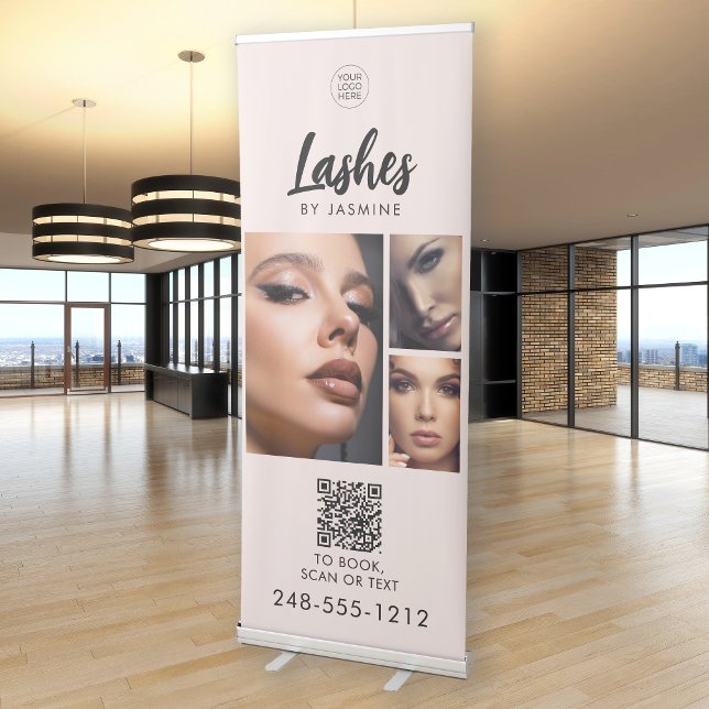 Blush Pink Script Logo QR Code Photo Lash Artist Retractable Banner (Creator Uploaded)