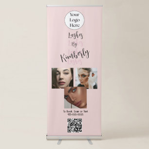 Blush Pink Script Logo QR Code Photo Lash Studio Retractable Banner