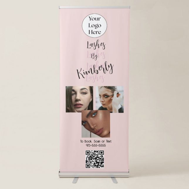 Blush Pink Script Logo QR Code Photo Lash Studio Retractable Banner (Front)