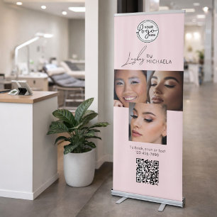 Blush Pink Script Logo QR Code Photo Lashes Retractable Banner