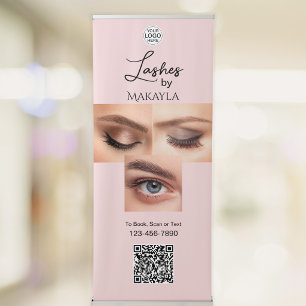 Blush Pink Script Logo QR Code Photo Lashes Retractable Banner
