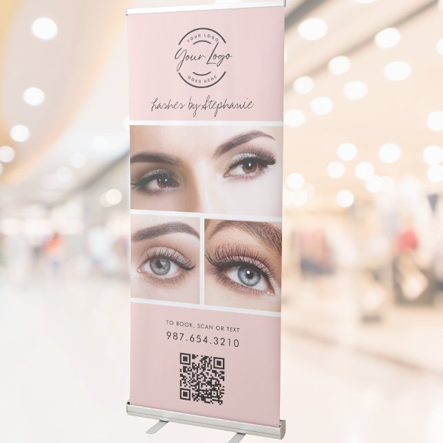 Blush Pink Script Logo QR Code Photo Lashes Retractable Banner (Creator Uploaded)
