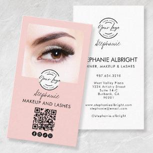 Blush Pink Script Logo QR Code Photo Lashes Studio Business Card