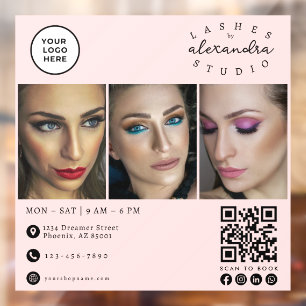 Blush Pink Script Logo QR Code Photo Lashes Window Cling