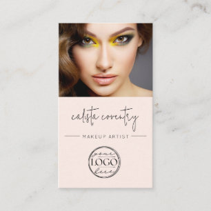 Blush Pink Script Logo QR Code Photo Makeup Business Card