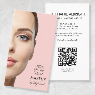 Blush Pink Script Logo QR Code Photo Makeup Business Card