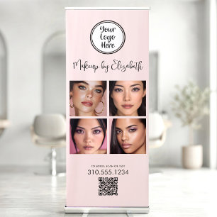 Blush Pink Script Logo QR Code Photo Makeup Modern Retractable Banner