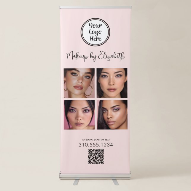 Blush Pink Script Logo QR Code Photo Makeup Modern Retractable Banner (Front)