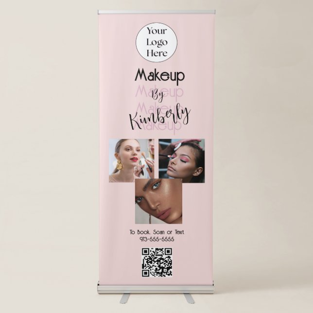 Blush Pink Script Logo QR Code Photo Makeup Retrac Retractable Banner (Front)