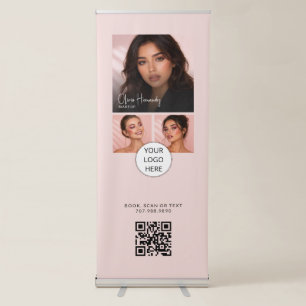 Blush Pink Script Logo QR Code Photo Makeup Retractable Banner