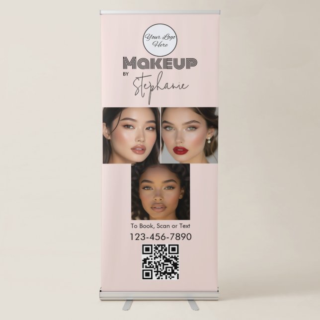 Blush Pink Script Logo QR Code Photo Makeup Retractable Banner (Front)