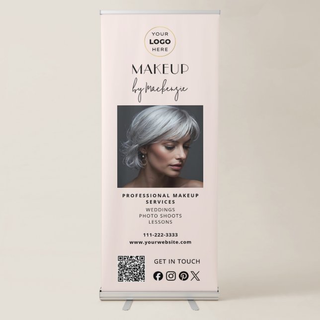 Blush Pink Script Logo QR Code Photo Makeup Retractable Banner (Front)