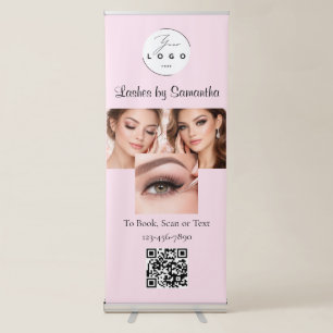Blush Pink Script Logo QR Code Photo Makeup Retractable Banner