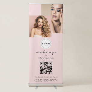 Blush Pink Script Logo QR Code Photo Makeup Retractable Banner
