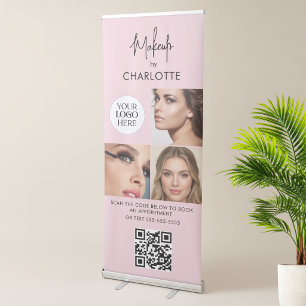 Blush Pink Script Logo QR Code Photo Makeup Retractable Banner