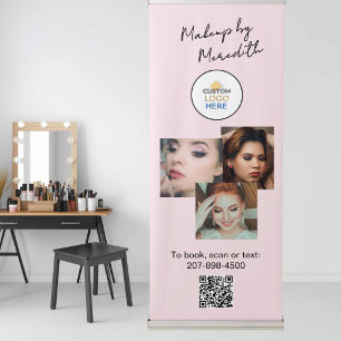 Blush Pink Script Logo QR Code Photo Makeup Retractable Banner