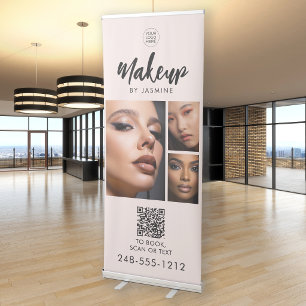 Blush Pink Script Logo QR Code Photo Makeup Retractable Banner