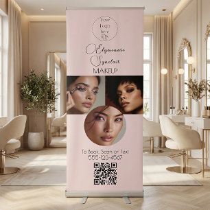 Blush Pink Script Logo QR Code Photo Makeup Retractable Banner