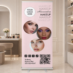 Blush Pink Script Logo QR Code Photo Makeup Retractable Banner