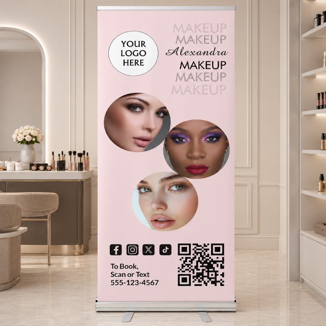 Blush Pink Script Logo QR Code Photo Makeup Retractable Banner (Creator Uploaded)