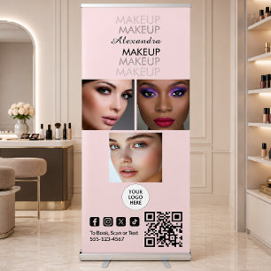 Blush Pink Script Logo QR Code Photo Makeup Retractable Banner