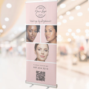 Blush Pink Script Logo QR Code Photo Makeup Retractable Banner
