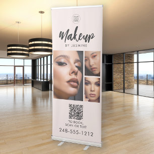 Blush Pink Script Logo QR Code Photo Makeup Retractable Banner