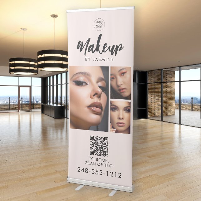 Blush Pink Script Logo QR Code Photo Makeup Retractable Banner (Creator Uploaded)