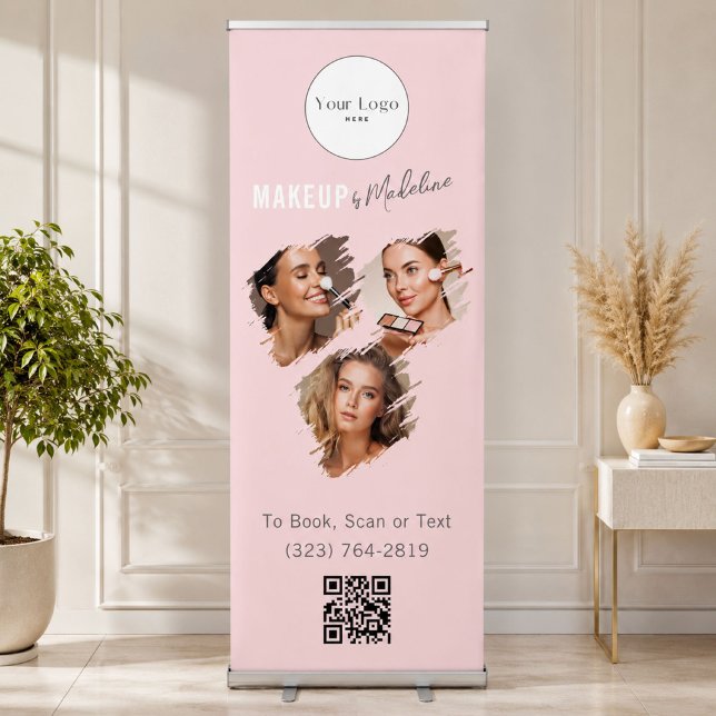 Blush Pink Script Logo QR Code Photo Makeup Retractable Banner (Creator Uploaded)