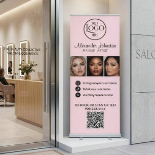 Blush Pink Script Logo QR Code Photo Makeup Retractable Banner